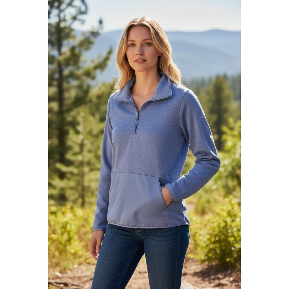 Columbia Womens Blue Quarter Zip Fleece Pullover Kangaroo Pocket Size M